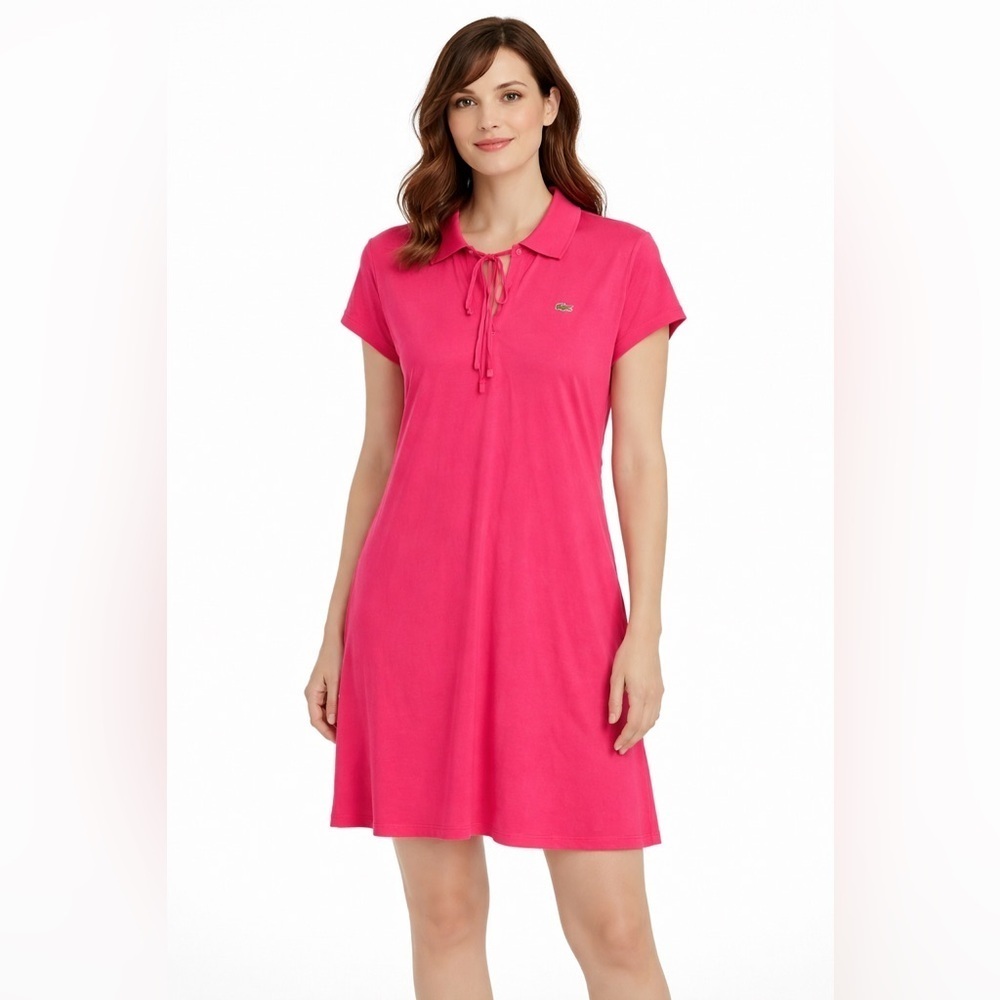 Lacoste Pink Polo Dress Tie Front Sporty Preppy Tennis Golf Size 42